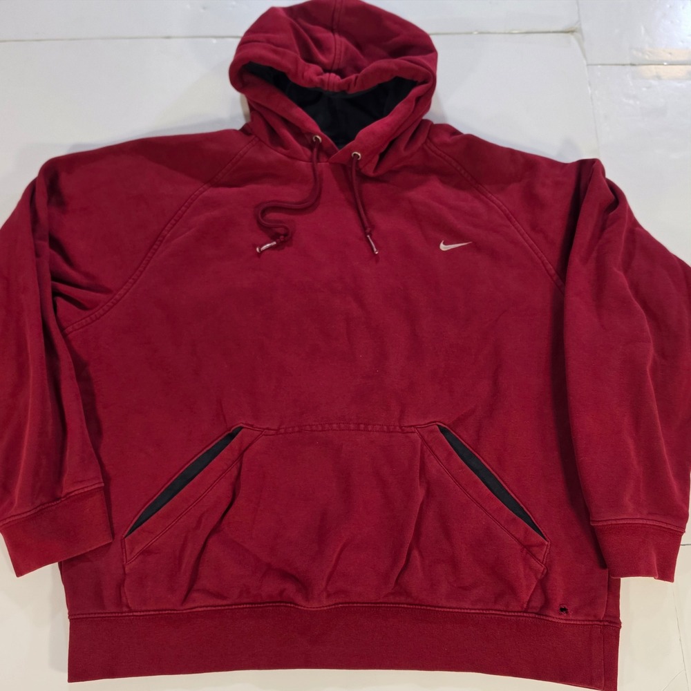 Nike Mens Pullover Hoodie Burgundy Red Raglan Sleeve Swoosh Size Large